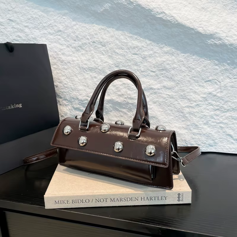 Sac à bandoulière classique en cuir Pu pour femmes, sacs à bandoulière cloutés avec perles, sac à ma