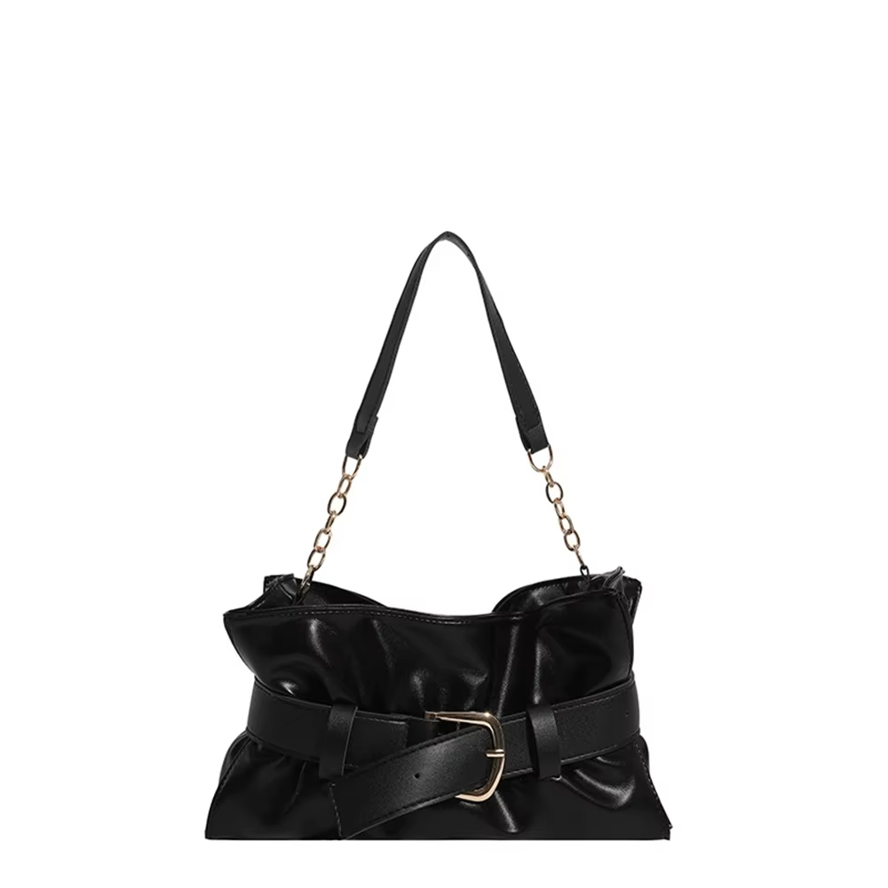 Sac fourre-tout de luxe doux avec boucle de ceinture décorative, sacs à bandoulière de grande capaci