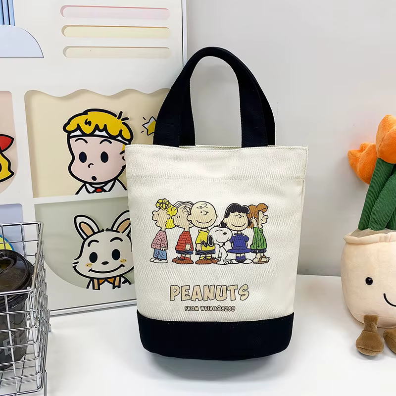 Nouveau sac fourre-tout en toile Snoopy pour femmes, mini sac fourre-tout mignon, sac à lunch portab