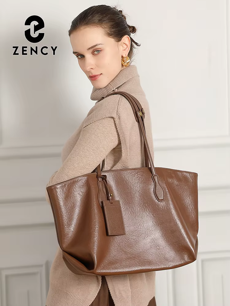Zency – sac à main rétro pour femmes, 100% cuir véritable, sac à bandoulière pour dames, fourre-tout