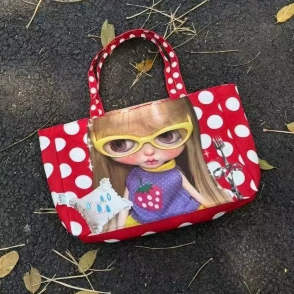 Sac fourre-tout imprimé Y2K Cartoon Big Eye Girl, motif double face, grande capacité, sac à bandouli