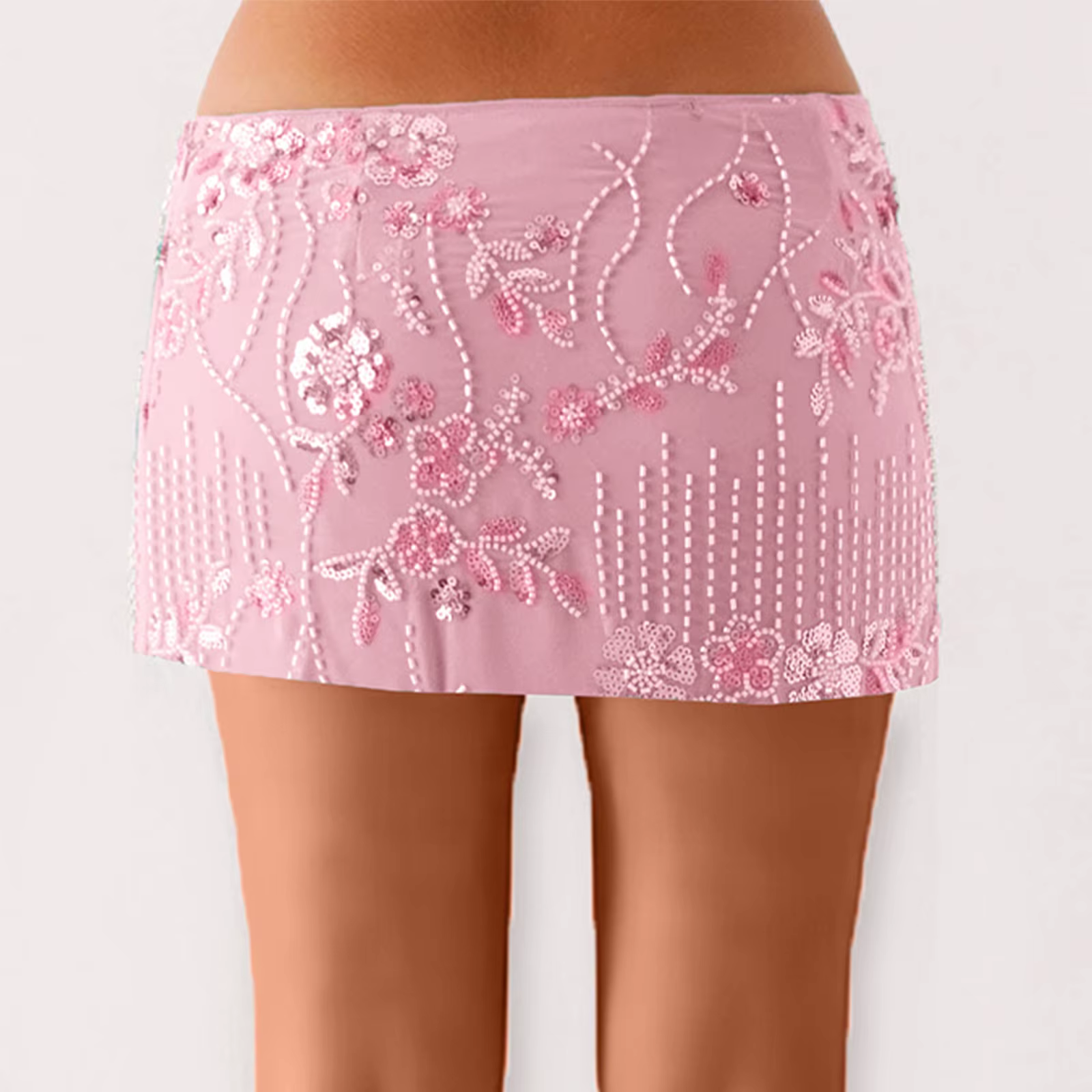 Femmes moulante jupe à paillettes jupe courte perlée fleur taille basse Mini jupes à paillettes bril