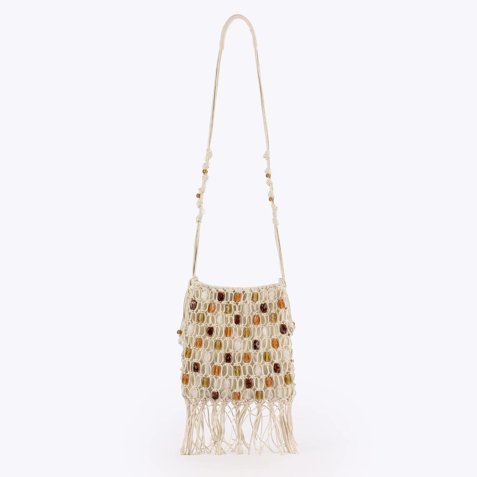 Sac à bandoulière perlé à pompons, sacs croisés faits main en corde tressée pour femmes, sac de plag