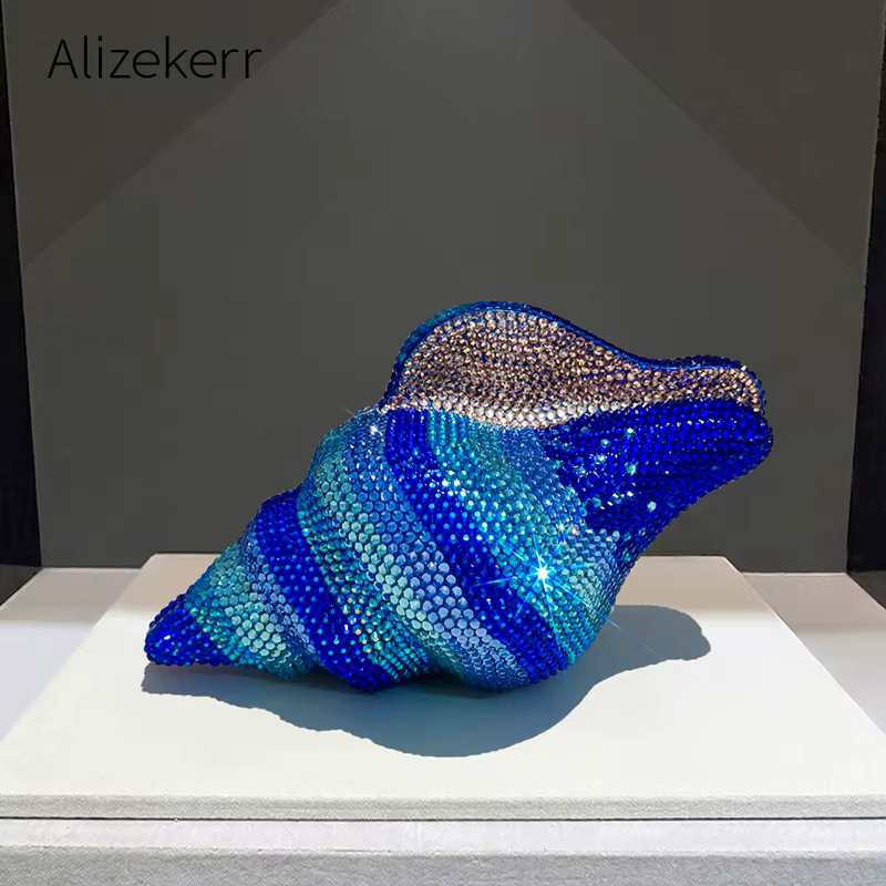 Sac de soirée Alizekerr 3D en forme de coquillage avec strass pour femme 2026 – Magnifique sac à mai