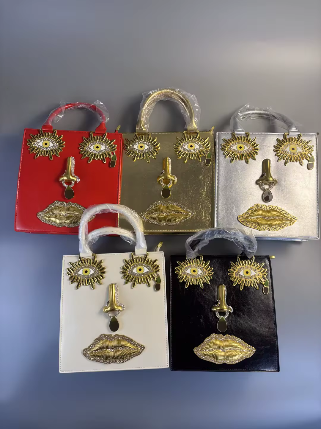 Nouveau sac à main pour femme en cuir noir de haute qualité, sac de luxe de marque avec bijoux, yeux