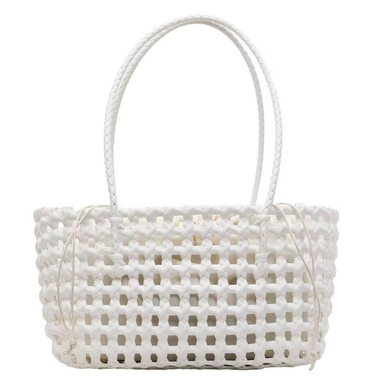 Sac Panier Bohème Coloré en PVC Tressé Grande Capacité 2-en-1 Sac à Main et Sac à Bandoulière pour V