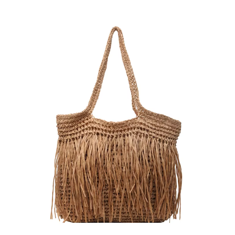 Sac fourre-tout en paille solide tissé pour femme, sac à main de plage pour femme, poignée supérieur