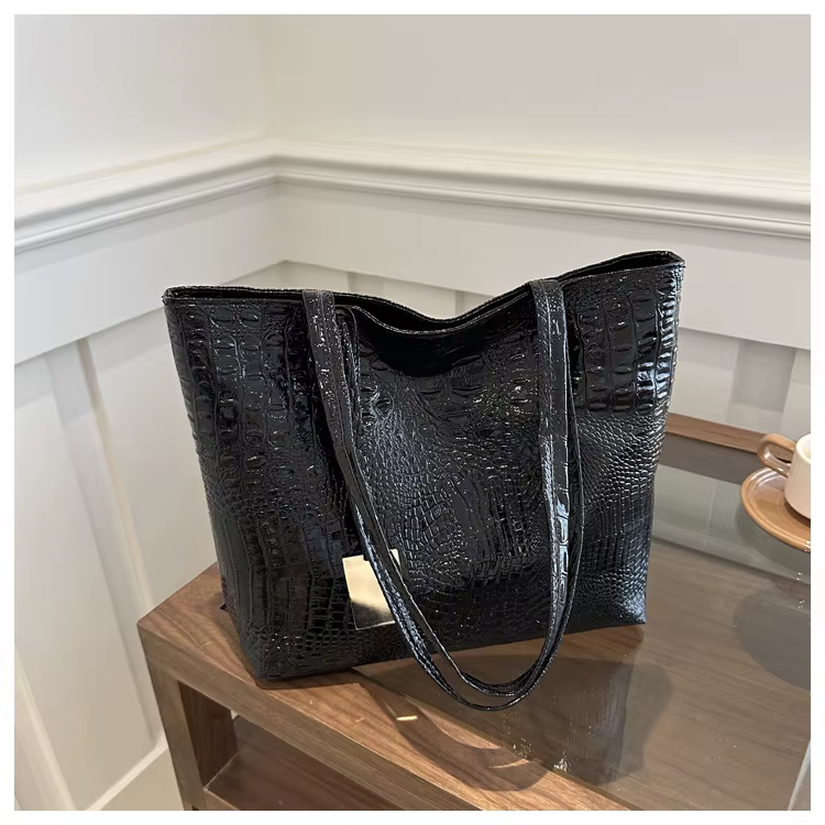 Mode décontracté femmes sacs à bandoulière argent or noir Crocodile Sac à main en cuir PU femme gran