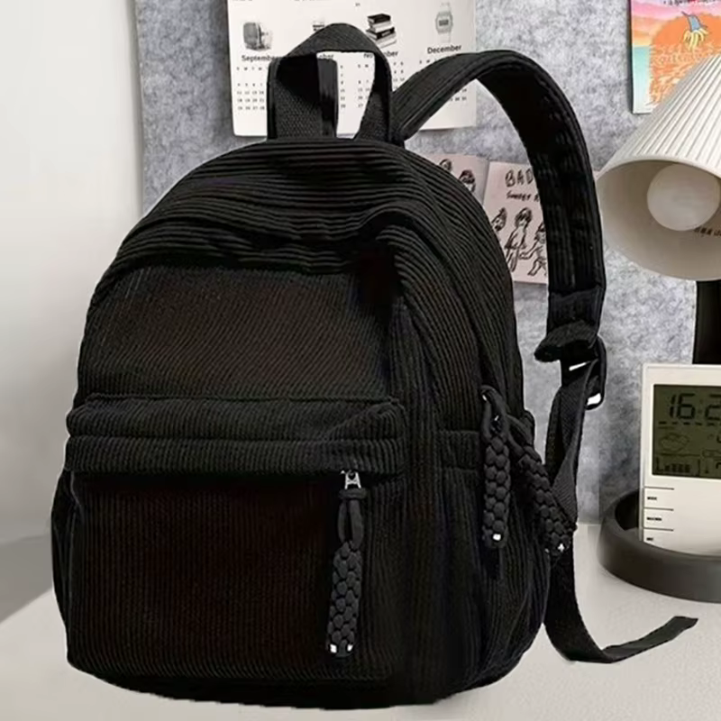 Mini sac à dos en velours côtelé durable, sac à dos décontracté rétro avec plusieurs compartiments p