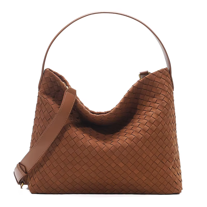 Sacs fourre-tout tissés en daim pour femmes, sac à main à bandoulière en cuir végétalien, sacoche él