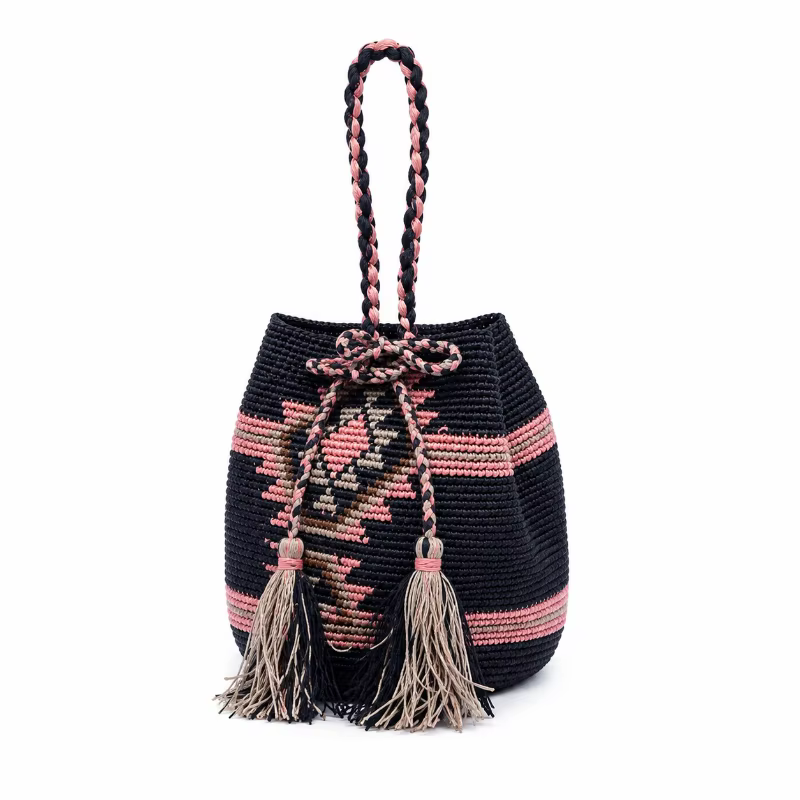 Sac à main en raphia crocheté à la main pour femme, sac bandoulière color block pour les vacances d'