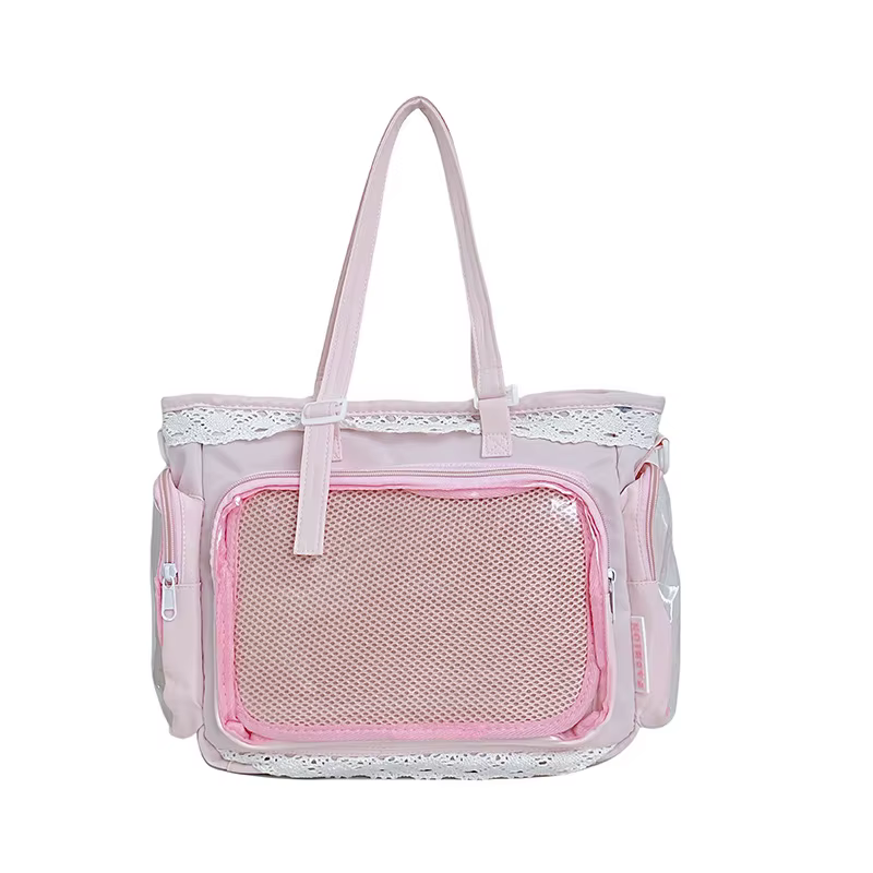 Sacs bandoulière style universitaire pour fille, poche transparente, couleur unie, Itabag grande cap