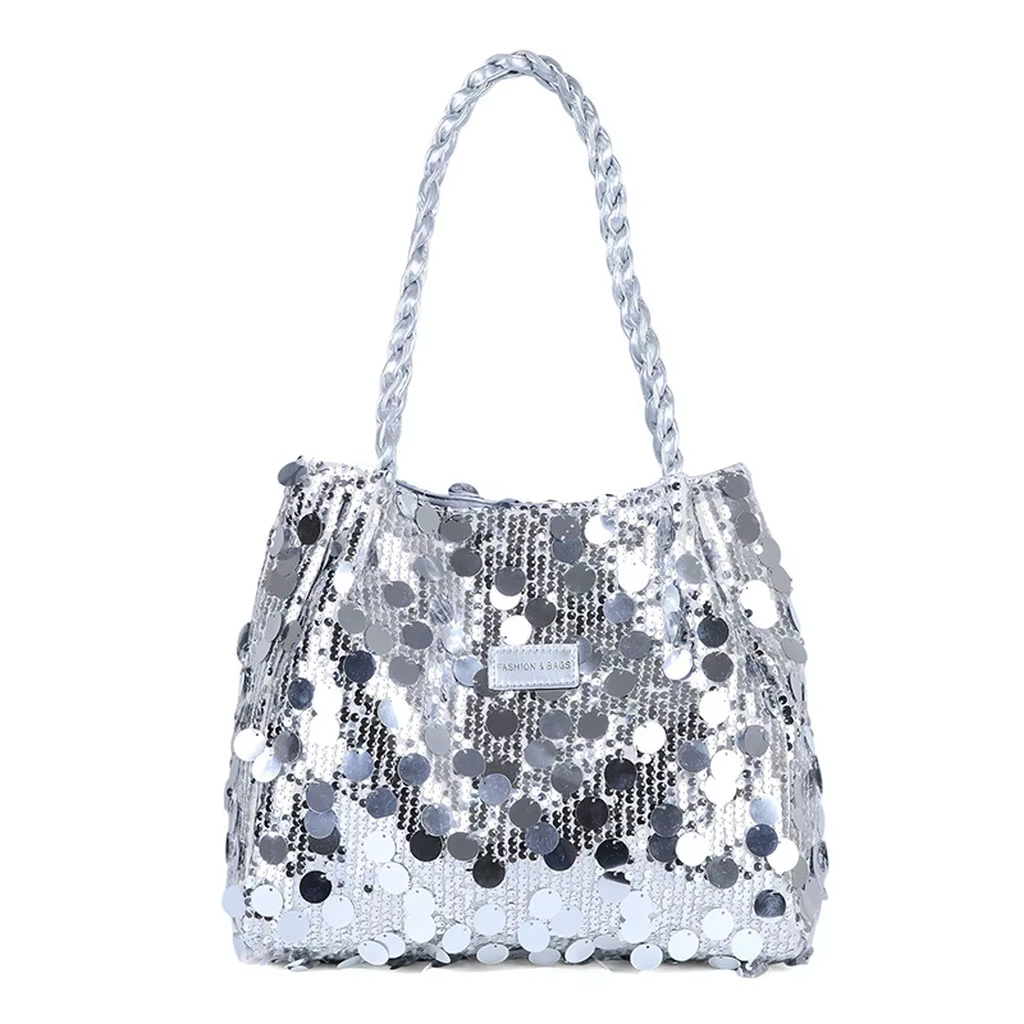 Nouveau sac à bandoulière pour femme avec paillettes brillantes, sac à main scintillant grande capac