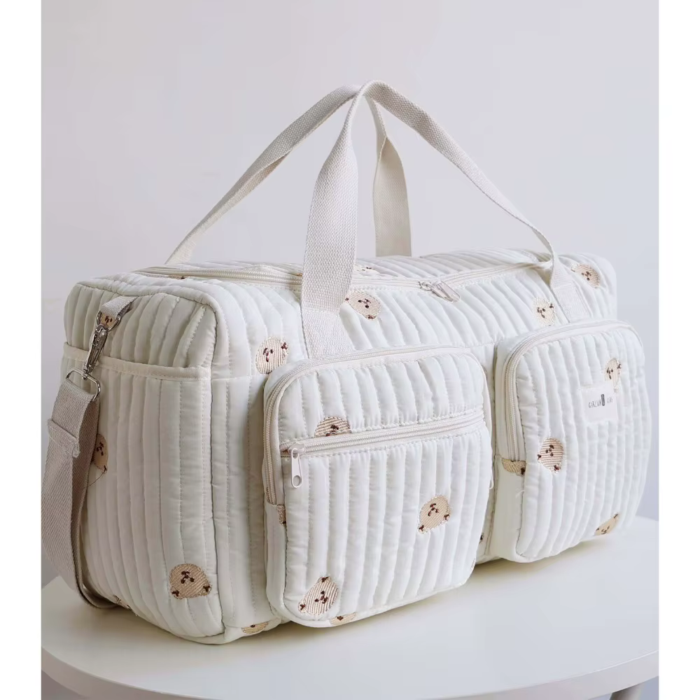 Petit ours brodé sac à couches pour bébé grande capacité pratique sac fourre-tout à langer avec band