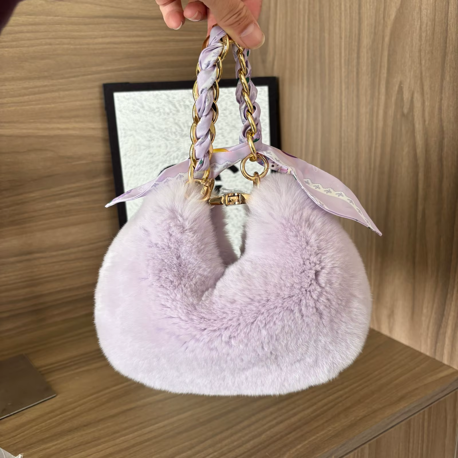 Petit sac en vraie fourrure pour femme, sac à main de luxe en fourrure de lapin, pochette à poignée 