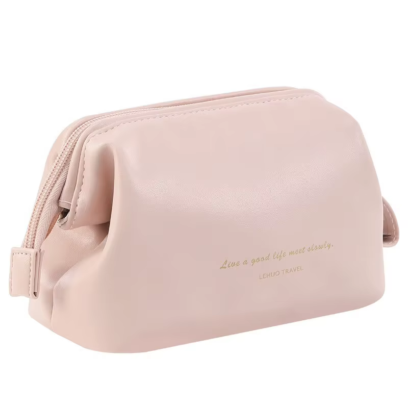 Pochette à maquillage élégante en cuir PU, trousse de toilette minimaliste portable pour tous les jo