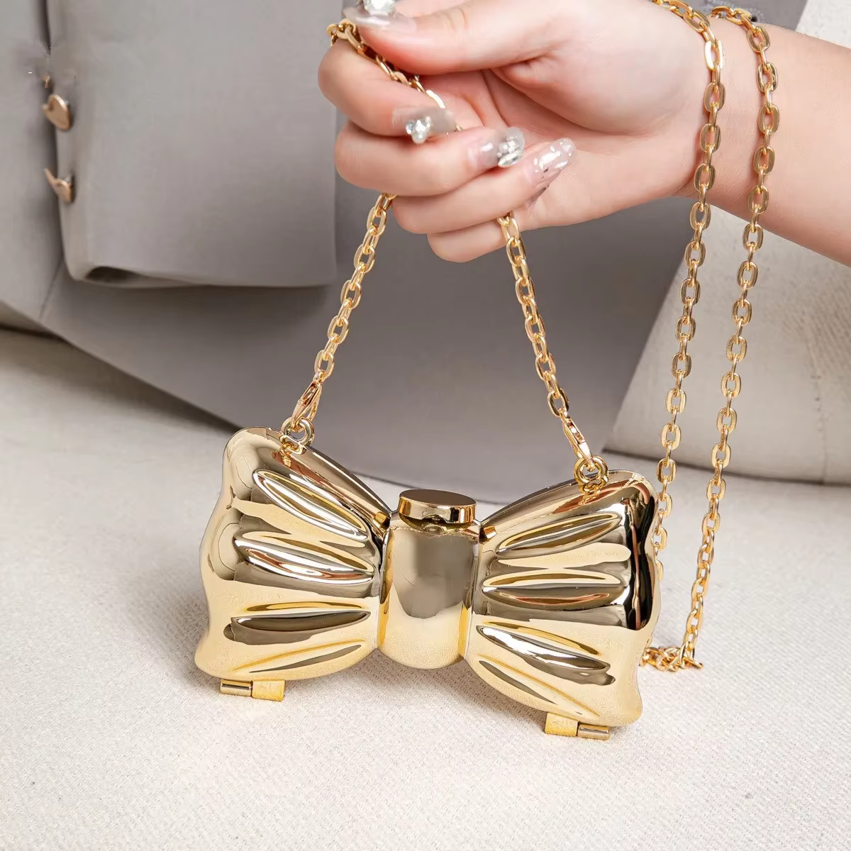 Mini sac de soirée à nœud papillon de luxe pour femmes et filles, sac à main à bandoulière avec chaî