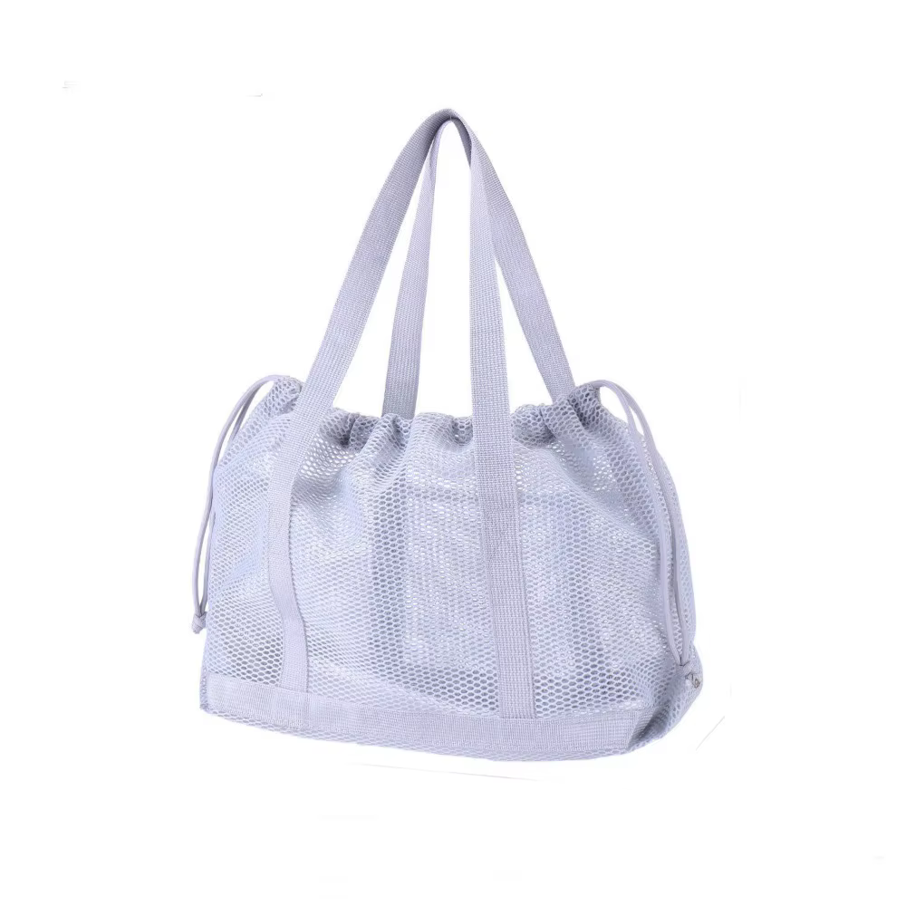 Sac de plage pliable en maille avec cordon de serrage, grande capacité, sac à main lavable et respir
