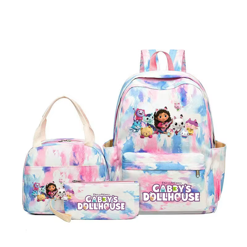 3 pièces Gabby Dollhouse coloré sac à dos ensemble pour femmes sacs d'école décontractés avec sac à 