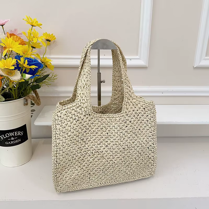 Sac fourre-tout cubique en raphia tressé français, sac à main ou sac à bandoulière de marque, sac de