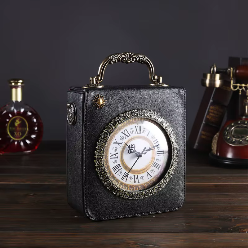 Le nouveau sac créatif pour femme est un sac à bandoulière rétro à main avec une véritable horloge e