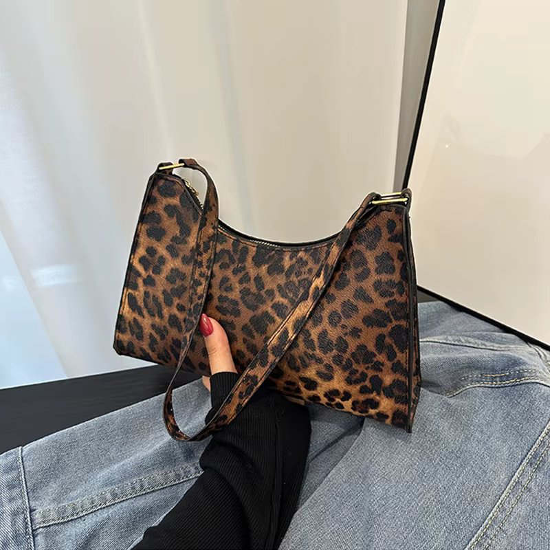 Sac à main en cuir PU imprimé léopard zèbre pour femme, sacs initiés sous les bras, sac à main femme