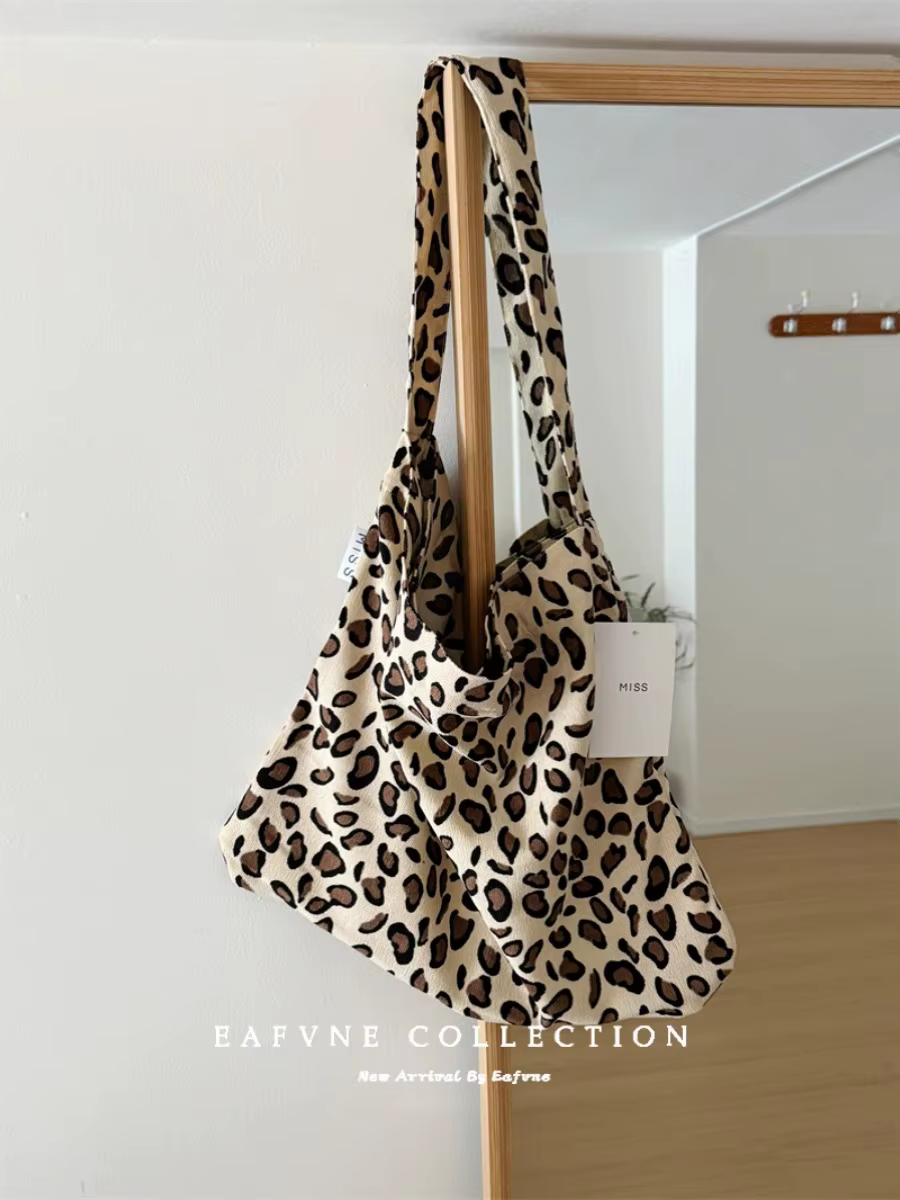 Sac en toile de grande capacité de style paresse, sac à bandoulière imprimé léopard pour blogueur, f