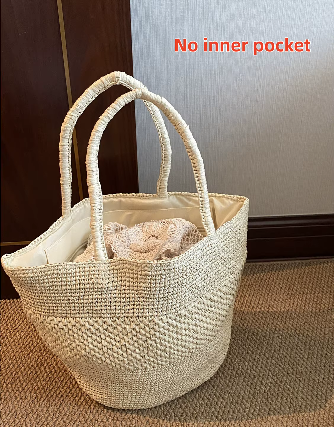 Sac fourre-tout en paille de raphia grande capacité pour femme, sac de plage d'été minimaliste en cr