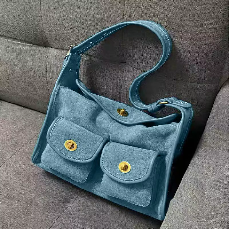 Sac sous les bras en daim rétro, sac à bandoulière Design multi-poches pour femmes, sac à bretelles