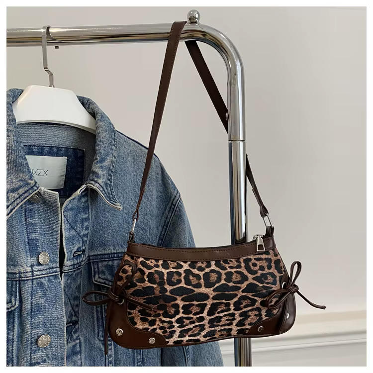 Sac à bandoulière tendance pour femme 2026, sac à main rétro à double nœud, imprimé léopard, pour fe