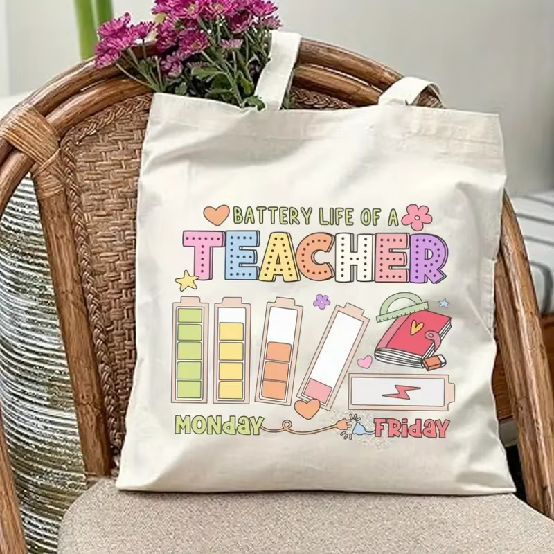 Meilleur sac fourre-tout pour enseignant "La vie de la batterie d'un lundi et vendredi" imprimé gran