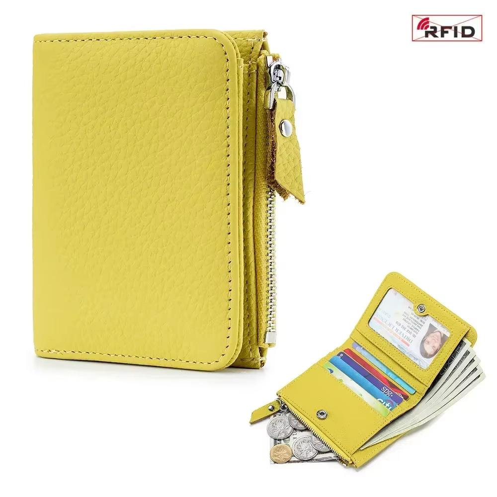 Poudres d'écouteurs en cuir véritable pour hommes et femmes, portefeuilles courts RFID, porte-cartes