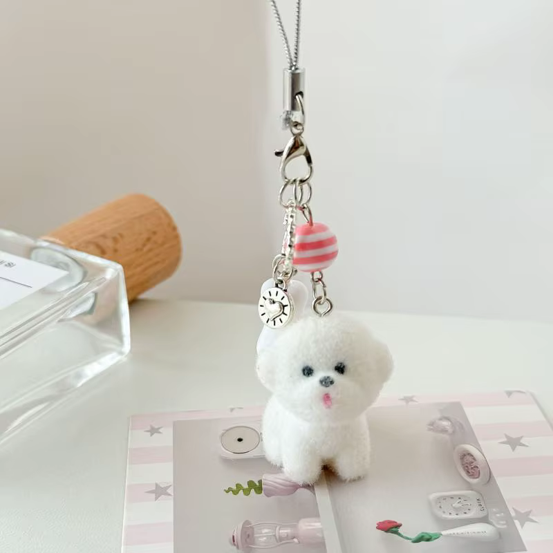 Porte-clés canin de dessin animé, joli sac à main, Accents de chien en fourrure, chaîne de téléphone