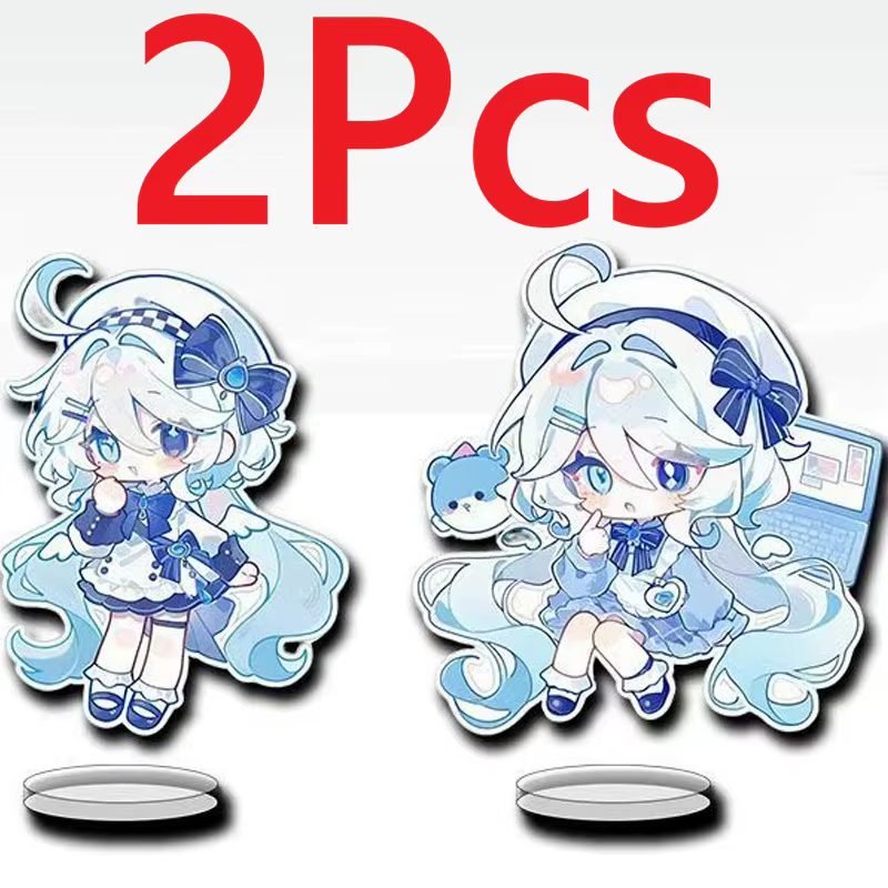 Lot de 2 mini figurines acryliques de 5 cm de Furina de Fontaine Focalors Hydro Archon Dieu de la Ju