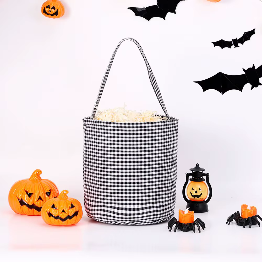 Panier de bonbons d'Halloween « Trick or Treat » – Sac fourre-tout à motif écossais grande capacité