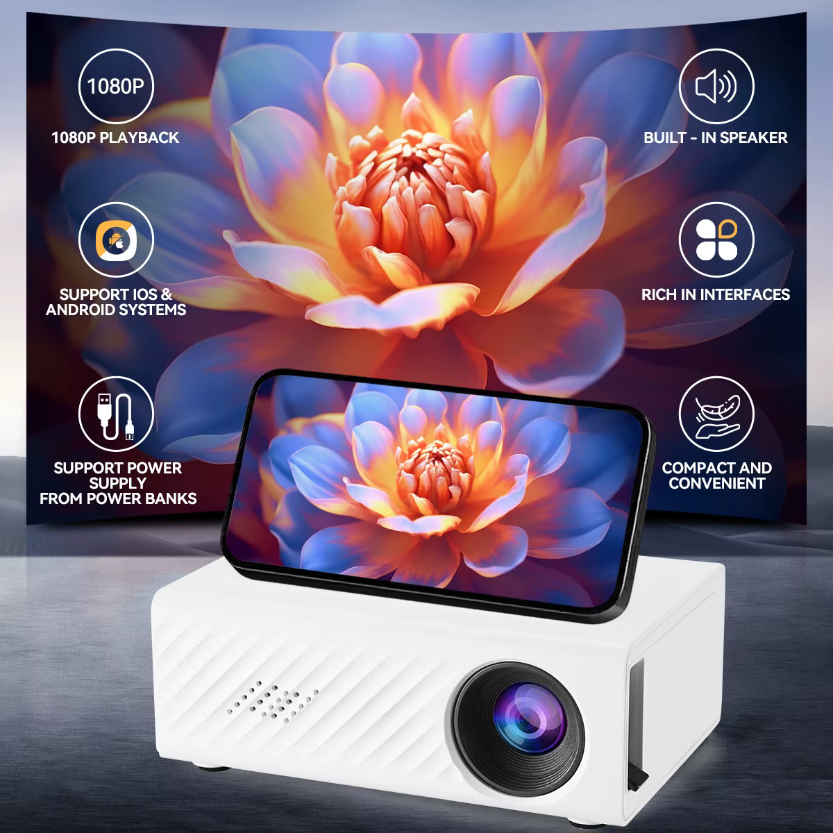 Mini projecteur portable, projecteur LED portable pour la maison, projecteur haute définition, peut 