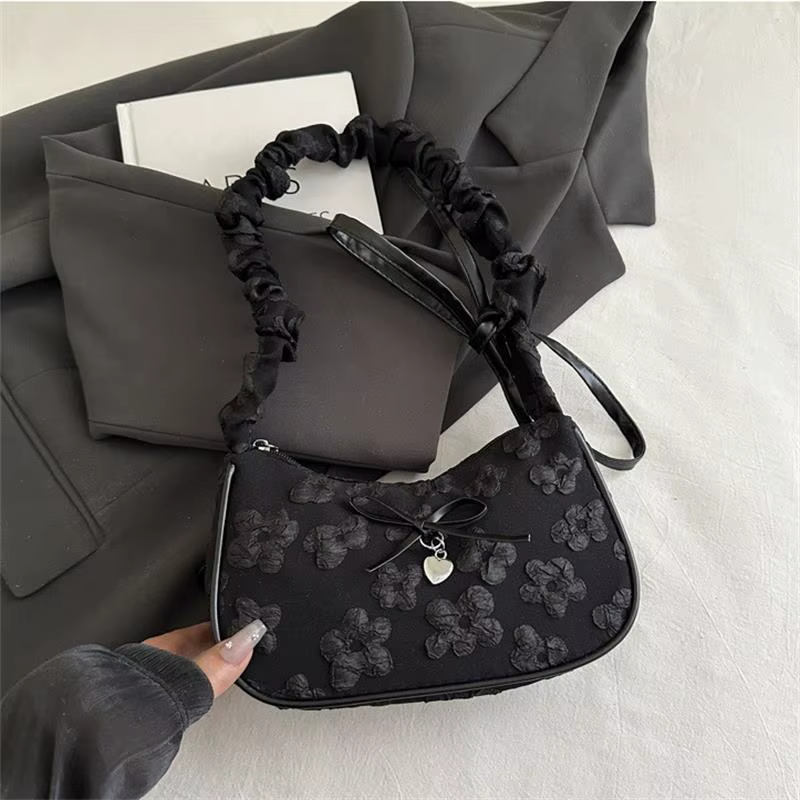 Sac à main Chic en forme de croissant pour femmes, avec nœud imprimé Floral, Design plissé, tendance