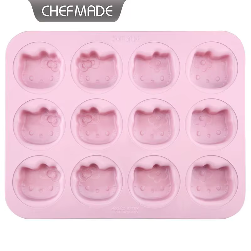 Moule à muffins 12 cavités Hello Kitty CHEFMADE antiadhésif pour cupcakes, brownies, gâteaux, puddin