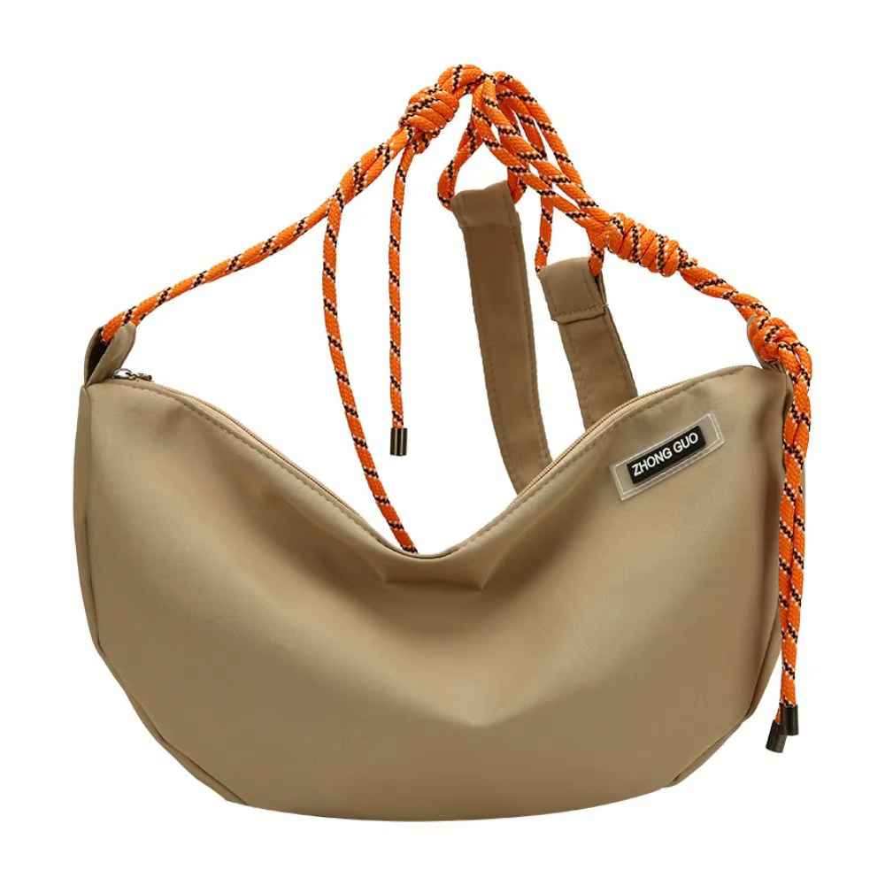 Sac bandoulière demi-lune en nylon, couleur unie, imperméable, sac à l'épaule type dumpling, sac à m