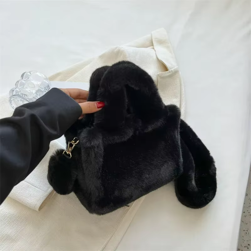 Sac à Main de Luxe en Fausse Fourrure pour Femme, Souple, en Peluche, à Bandoulière, Simple, Fourre-