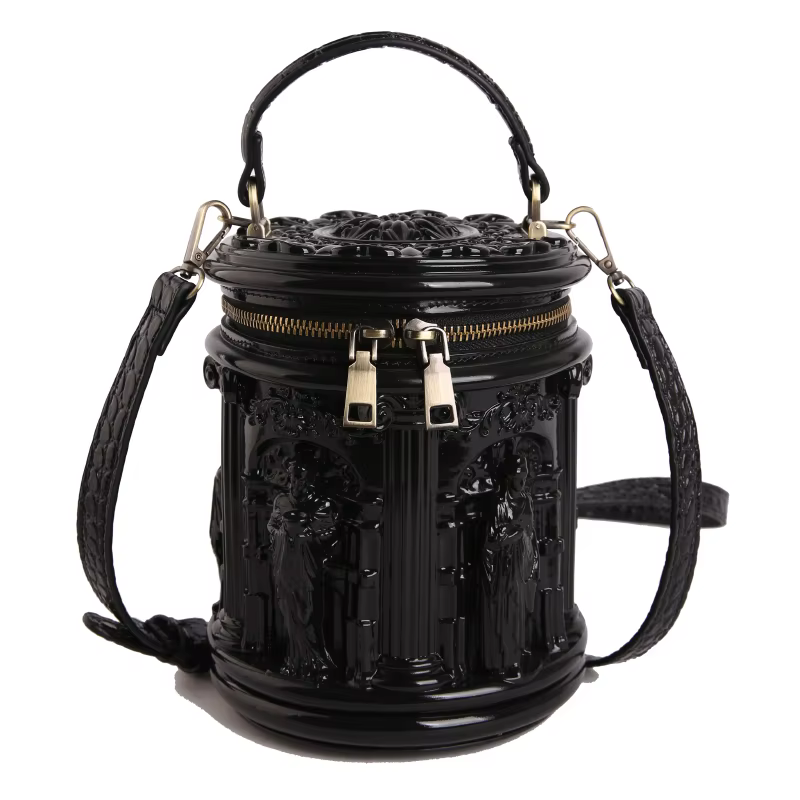 Sac seau mini vintage en PU à relief 3D pour femme, noir, blanc, argent, marron, avec bandoulière ré