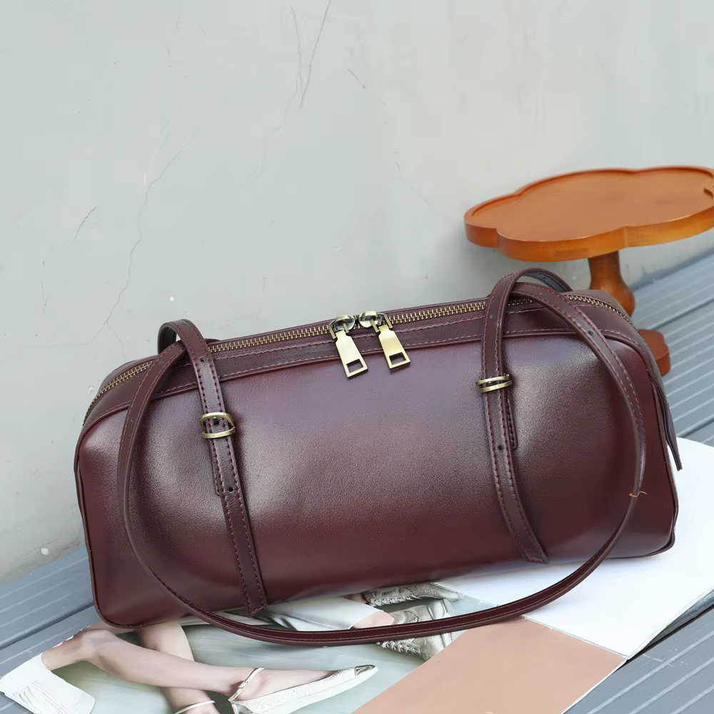 Sac à bandoulière en cuir tanné végétal pour femme, sac fourre-tout sous le bras en cuir de vachette