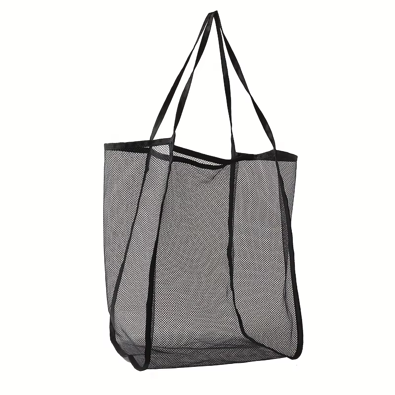 Grand sac fourre-tout pliable en maille avec poignées robustes, sac de rangement en polyester durabl