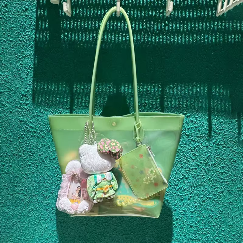 Sac fourre-tout transparent en PVC couleur gelée, grande capacité, sac à bandoulière pour le shoppin