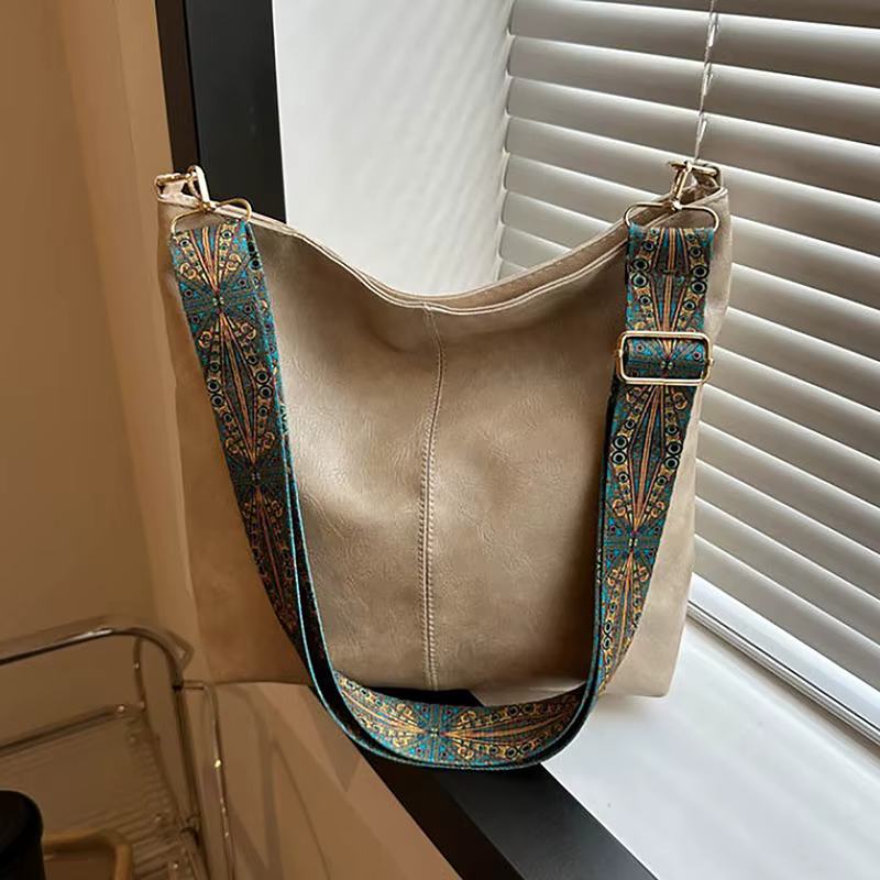 Sac à Bandoulière Vintage Solide de Grande Capacité pour Femme, Simple, Large Sangle, E27