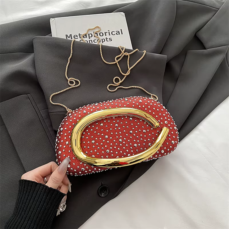 Pochette de soirée de mariage rouge pour femmes, sac à main de luxe en argent et or, sac à main tend