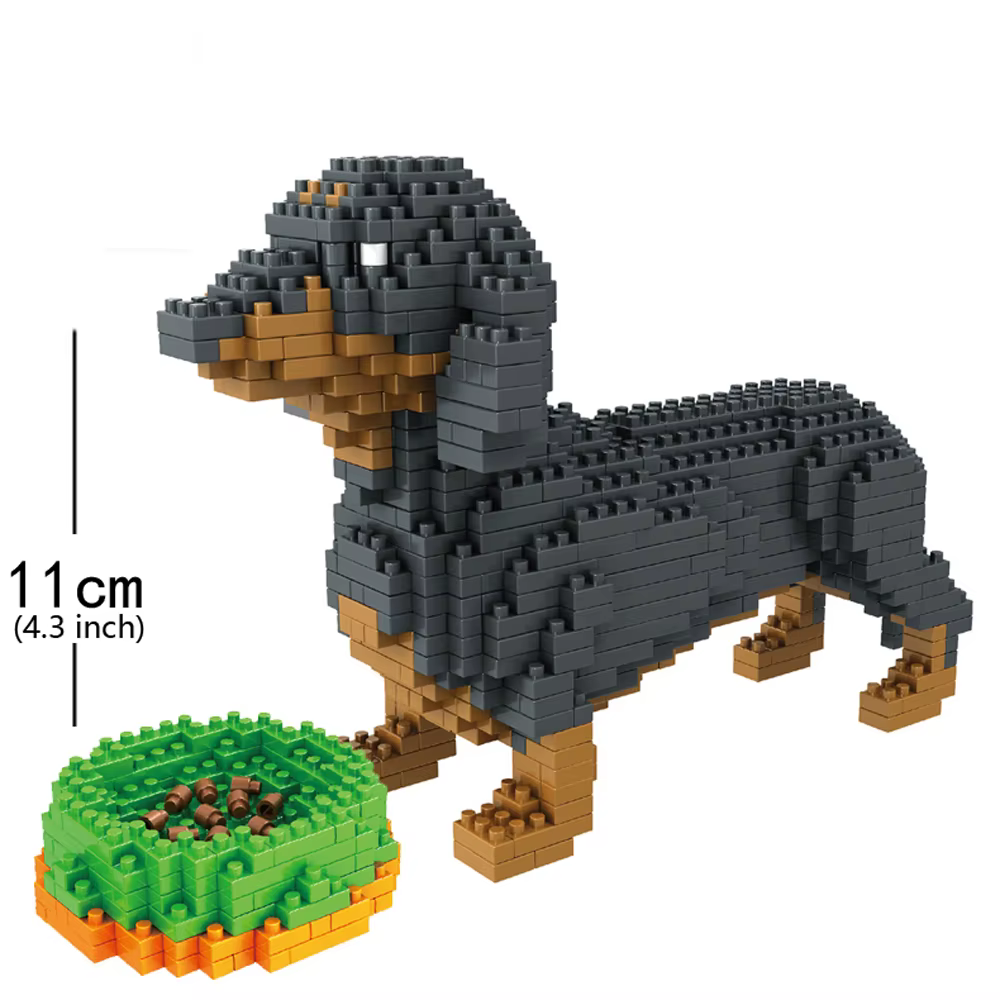 Ensemble de Micro blocs de construction pour chien teckel, jouets de loisirs éducatifs, cadeau pour 