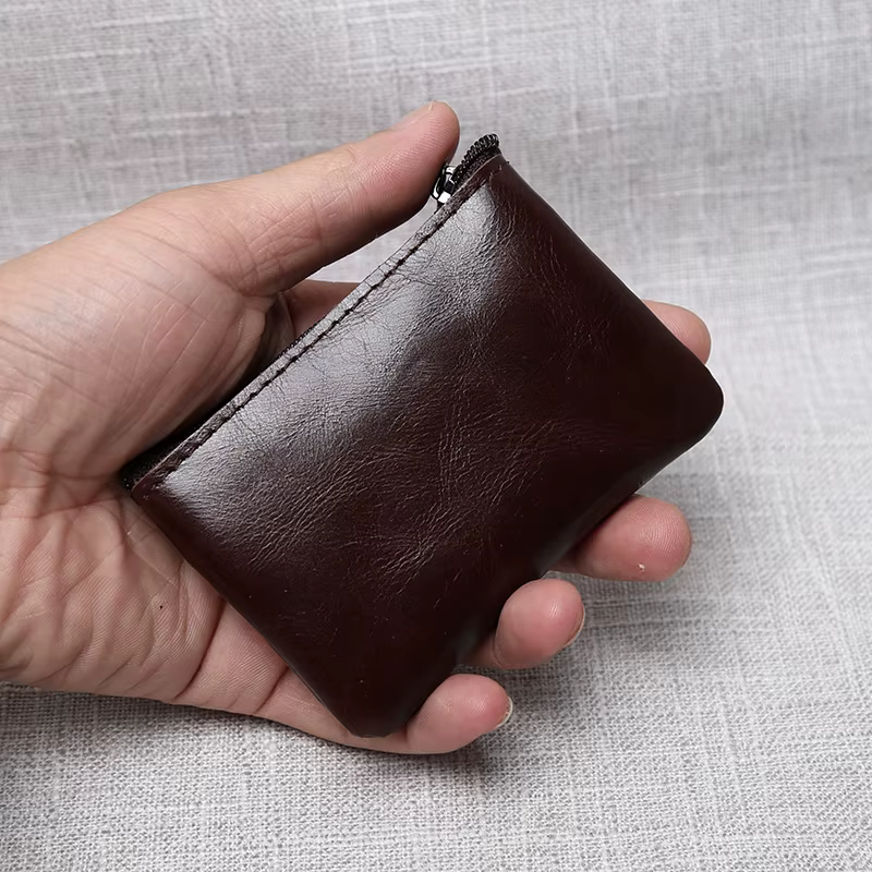 Mini porte-monnaie en cuir unisexe, Simple, Portable, première couche de peau de vache, rétro, fait