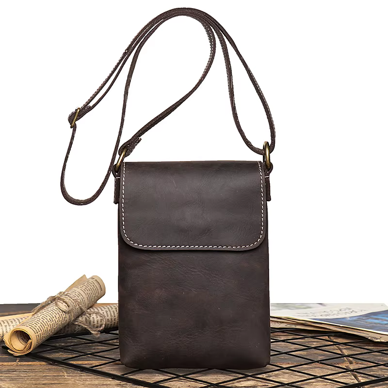 Poudres de téléphone portable en cuir véritable avec sangle initiée, petit sac à bandoulière, sac à 