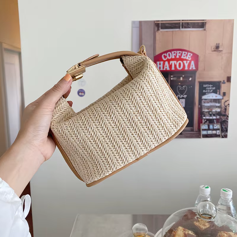 Yogodlns été petit sac à main en paille sac à bandoulière tendance tissé seau sac à bandoulière déco
